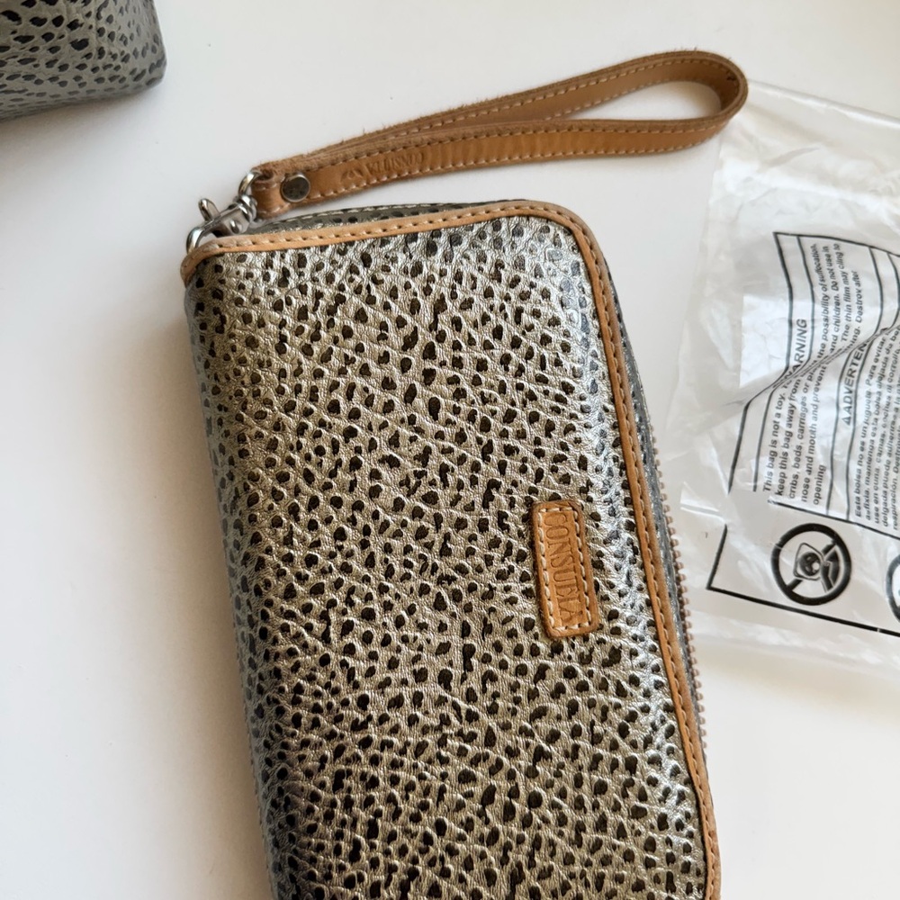 Consuela Silver Textured Wristlet with Tan Strap